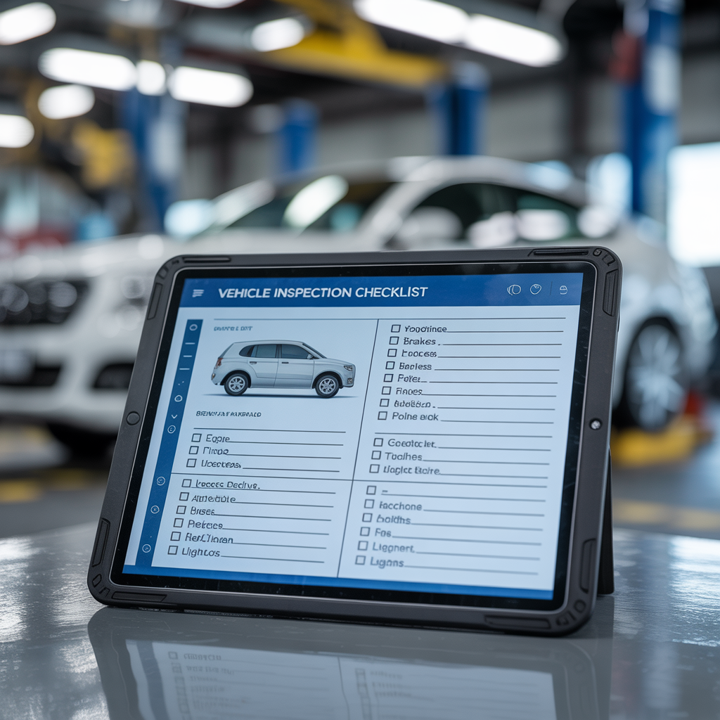 Digital vehicle inspection checklist on tablet